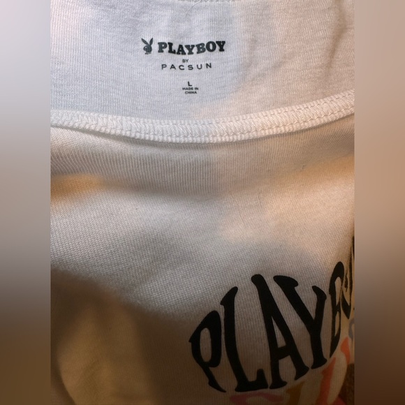 PLAYBOY White Long Sleeve Top with Colorful Logo Size Large - Picture 5 of 6